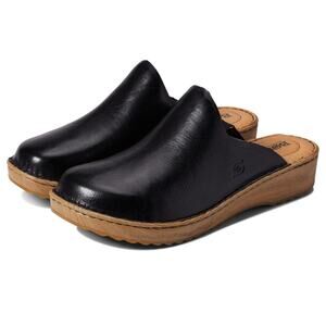 Born Andy Womens Leather Wooden Print Platform Clogs in Black US SIZE 8M